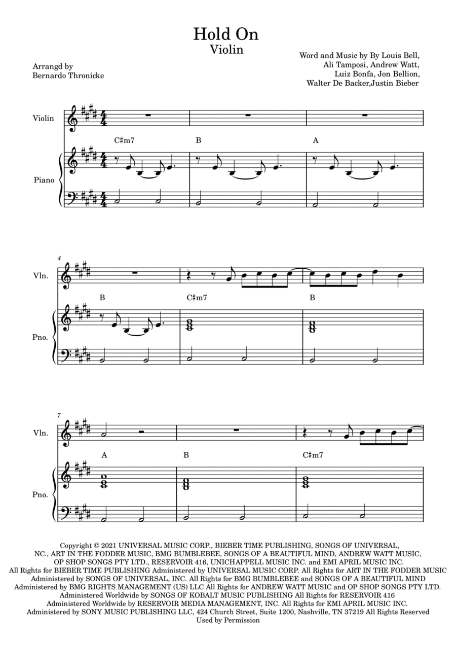 Hold On Hold On Violin Solo scores gallery preview page 1