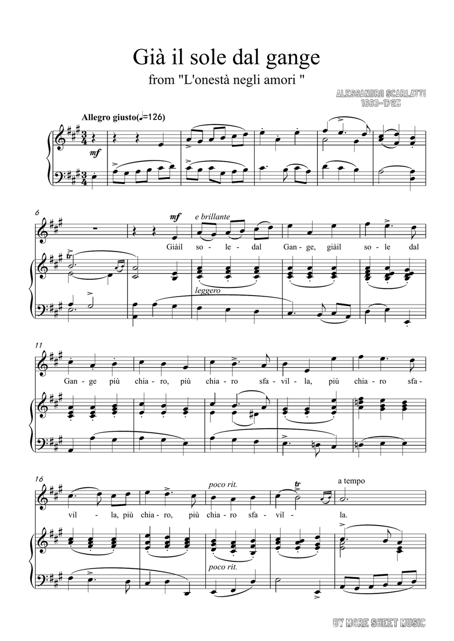 Scarlatti-Già il sole dal gange in A Major,for Voice and Piano Piano, Vocal scores gallery preview page 3