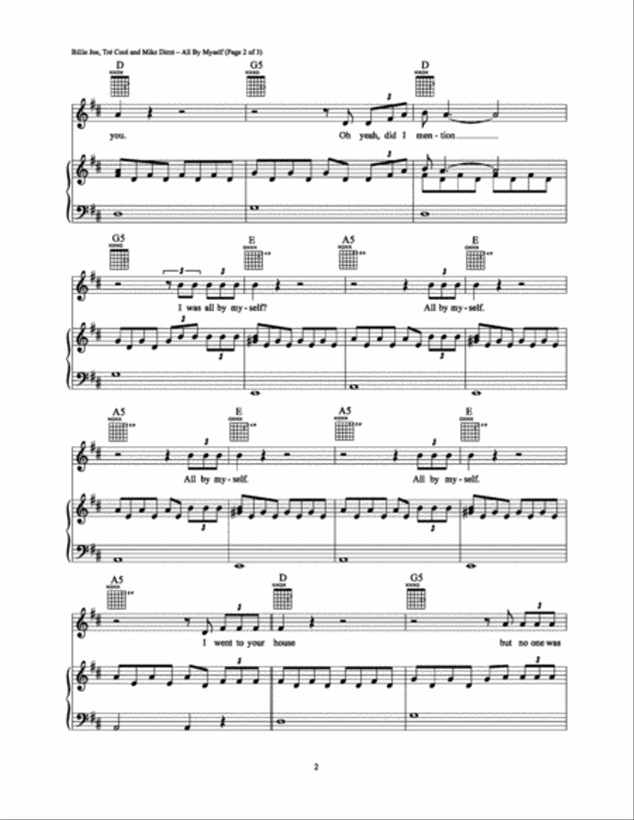 All By Myself Piano, Vocal, Guitar scores gallery preview page 2