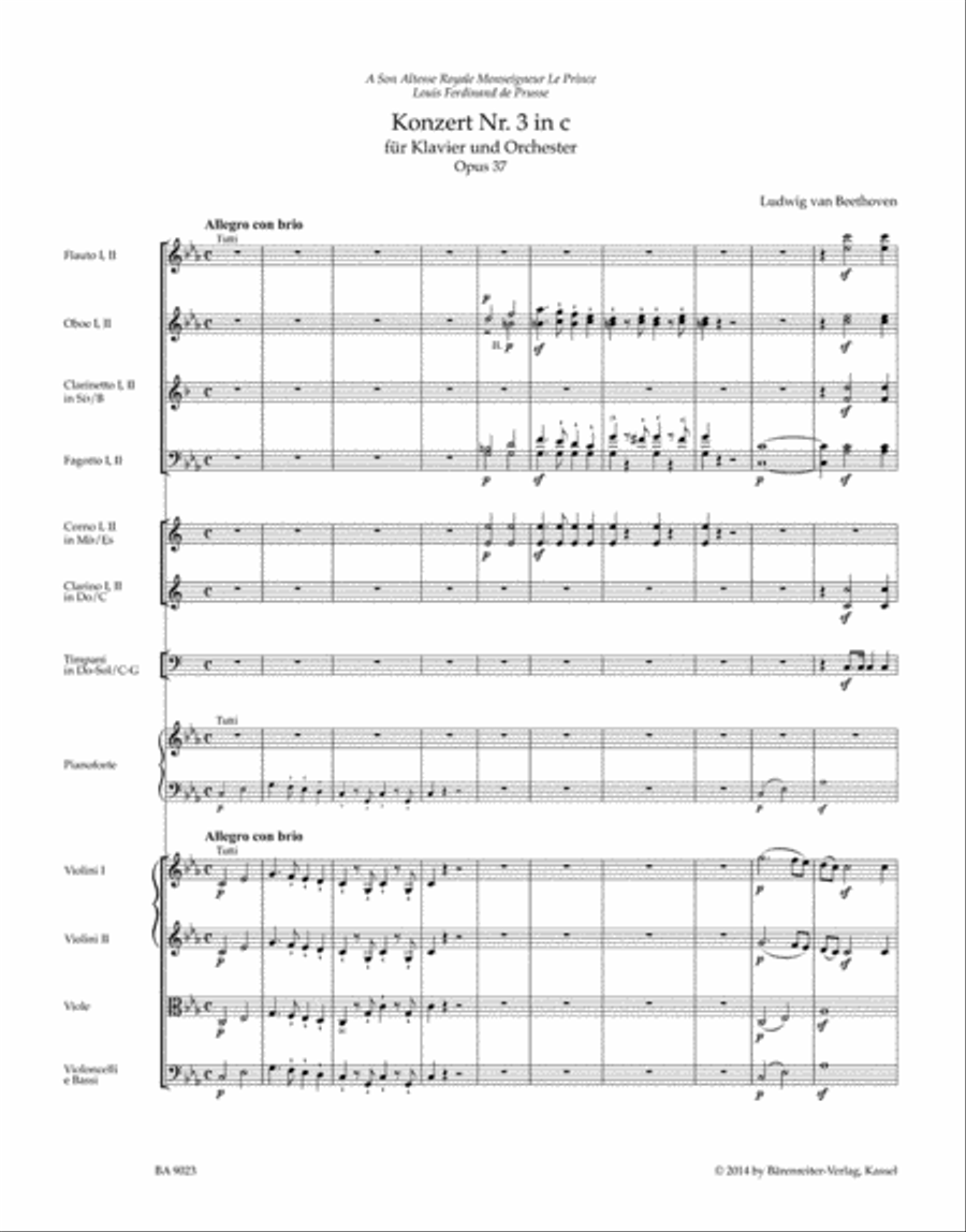Concerto for Pianoforte and Orchestra Nr. 3 C minor op. 37 Orchestra scores gallery preview page 2