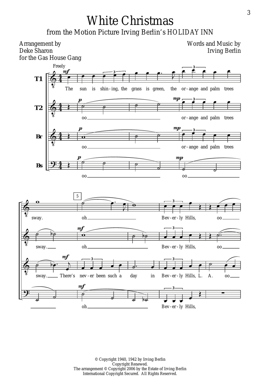 White Christmas (arr. Deke Sharon) TTBB scores gallery preview page 1