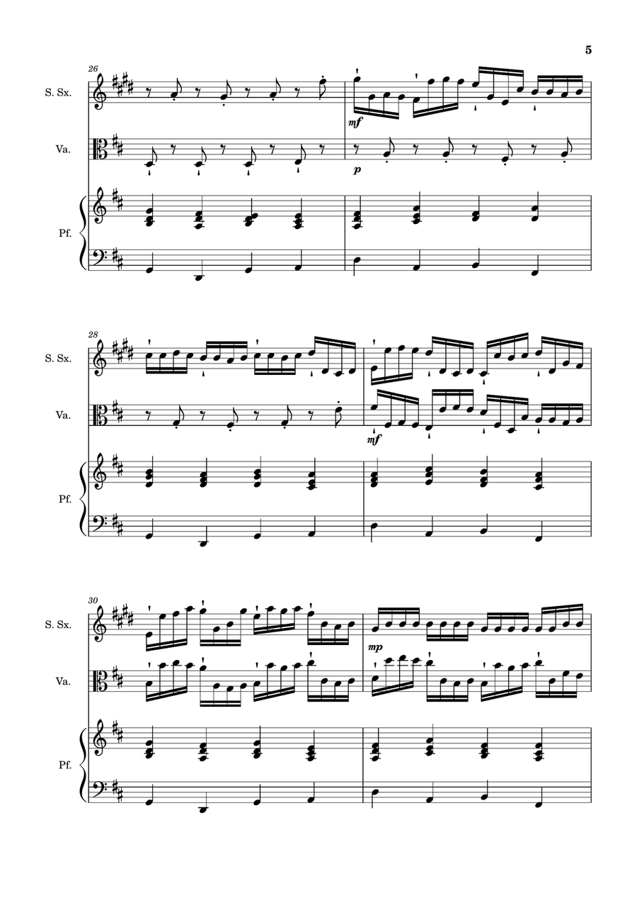 Canon in D for Soprano Sax, Viola, and Piano. Score and Parts. Chamber Music scores gallery preview page 5