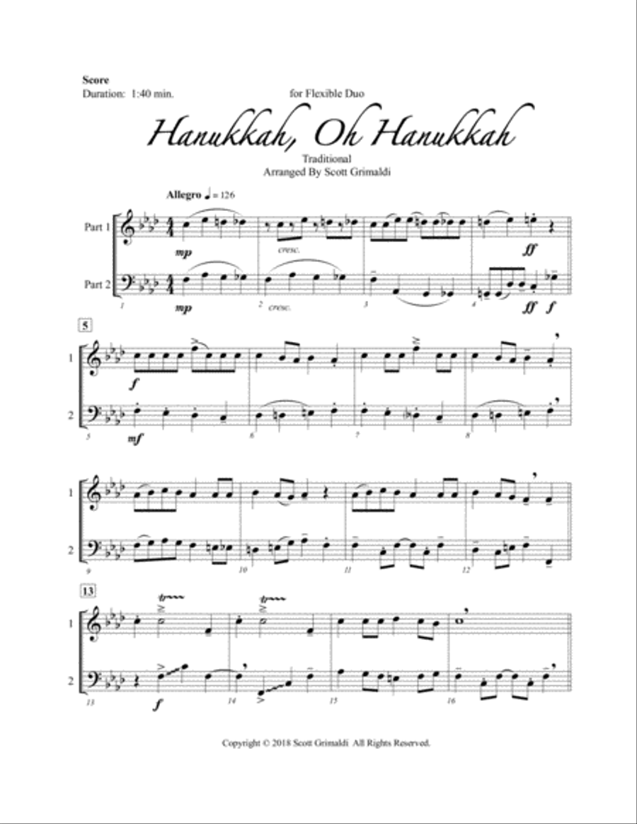 Hanukkah, Oh Hanukkah - for Flexible Duo (C, Eb, Bb & Bass Clef Instruments) Small Ensemble scores gallery preview page 3