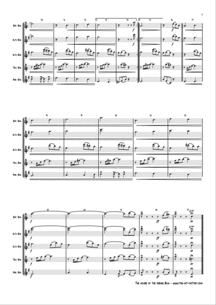 The House Of The Rising Sun Woodwind Quartet scores gallery preview page 4