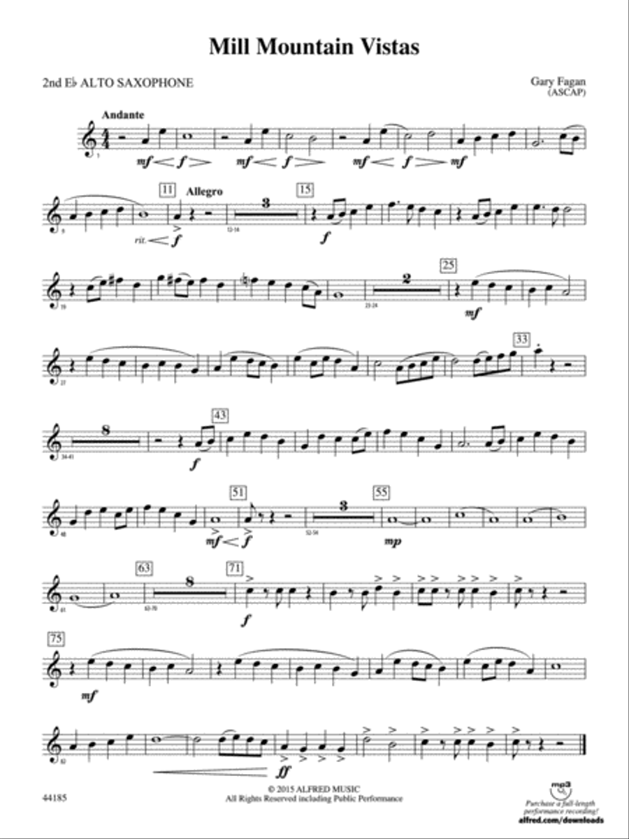 Mill Mountain Vistas: 2nd E-flat Alto Saxophone Concert Band scores gallery preview page 1