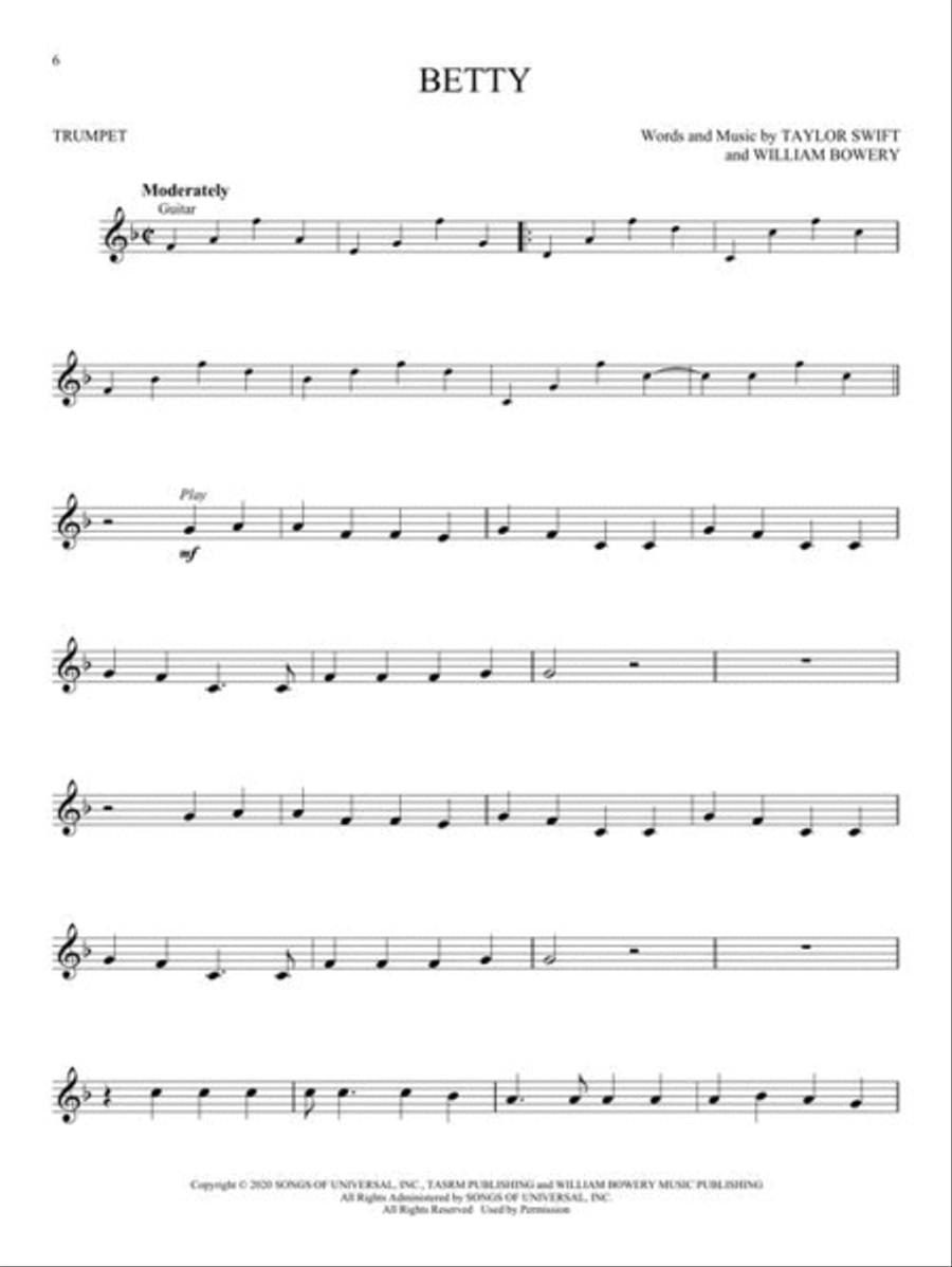 Taylor Swift – Selections from Folklore & Evermore Trumpet Solo scores gallery preview page 4