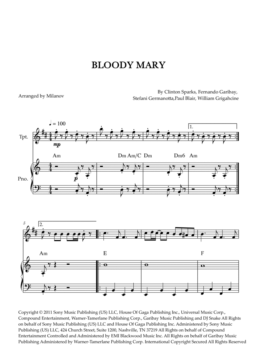 Bloody Mary Bloody Mary B-Flat Trumpet scores gallery preview page 1