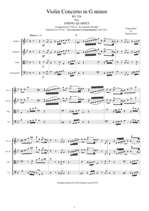 Book cover for Vivaldi - Concerto in G minor RV 324 Op.6 No.1 for String Quartet