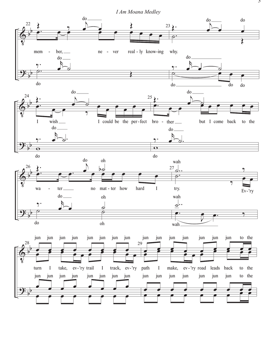 Medley: Tulou Tagaloa with How Far I'll Go, We Know The Way, I Am Moana (Song Of The Ancestors), ... 4-Part scores gallery preview page 3