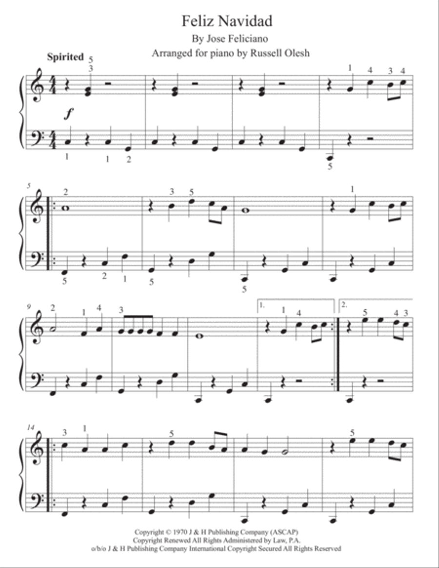 Feliz Navidad Easy Piano scores gallery preview page 4