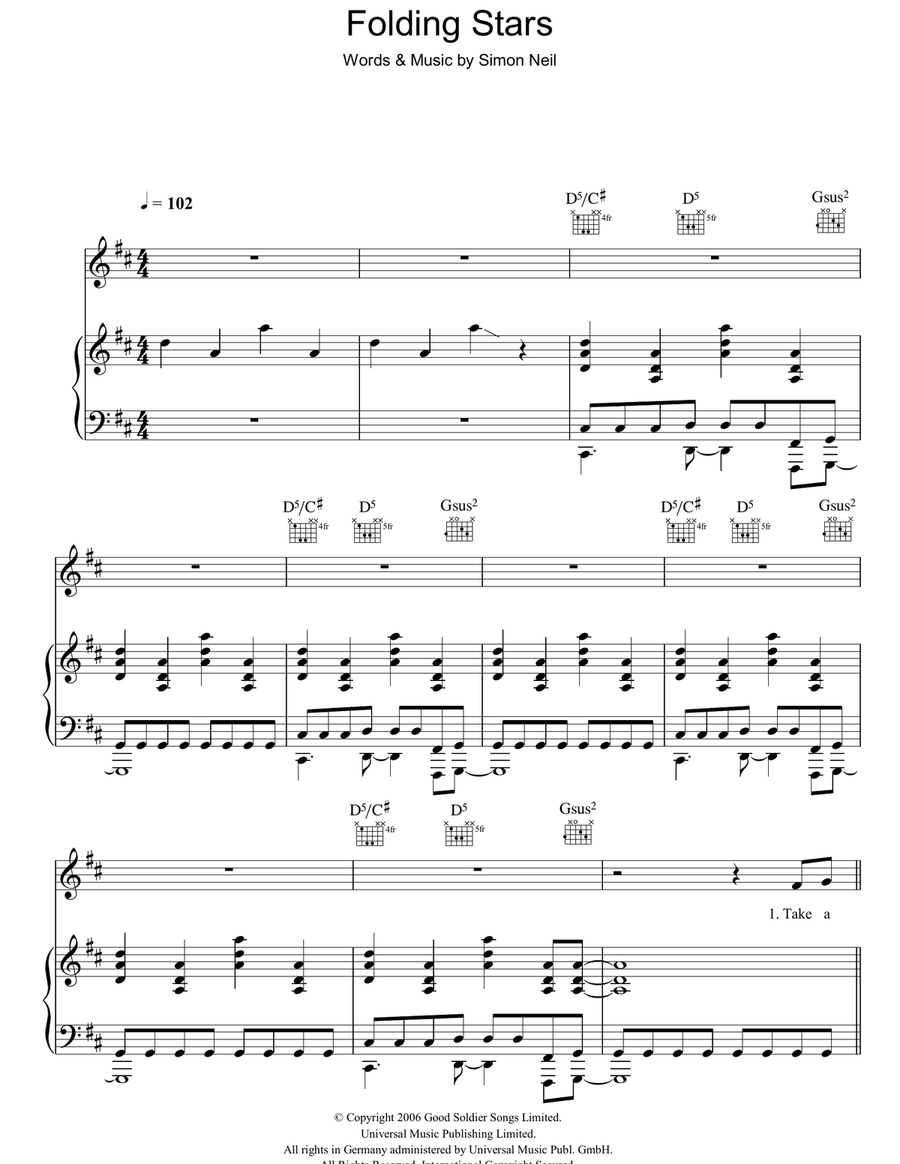 Folding Stars Folding Stars Piano, Vocal, Guitar scores gallery preview page 1