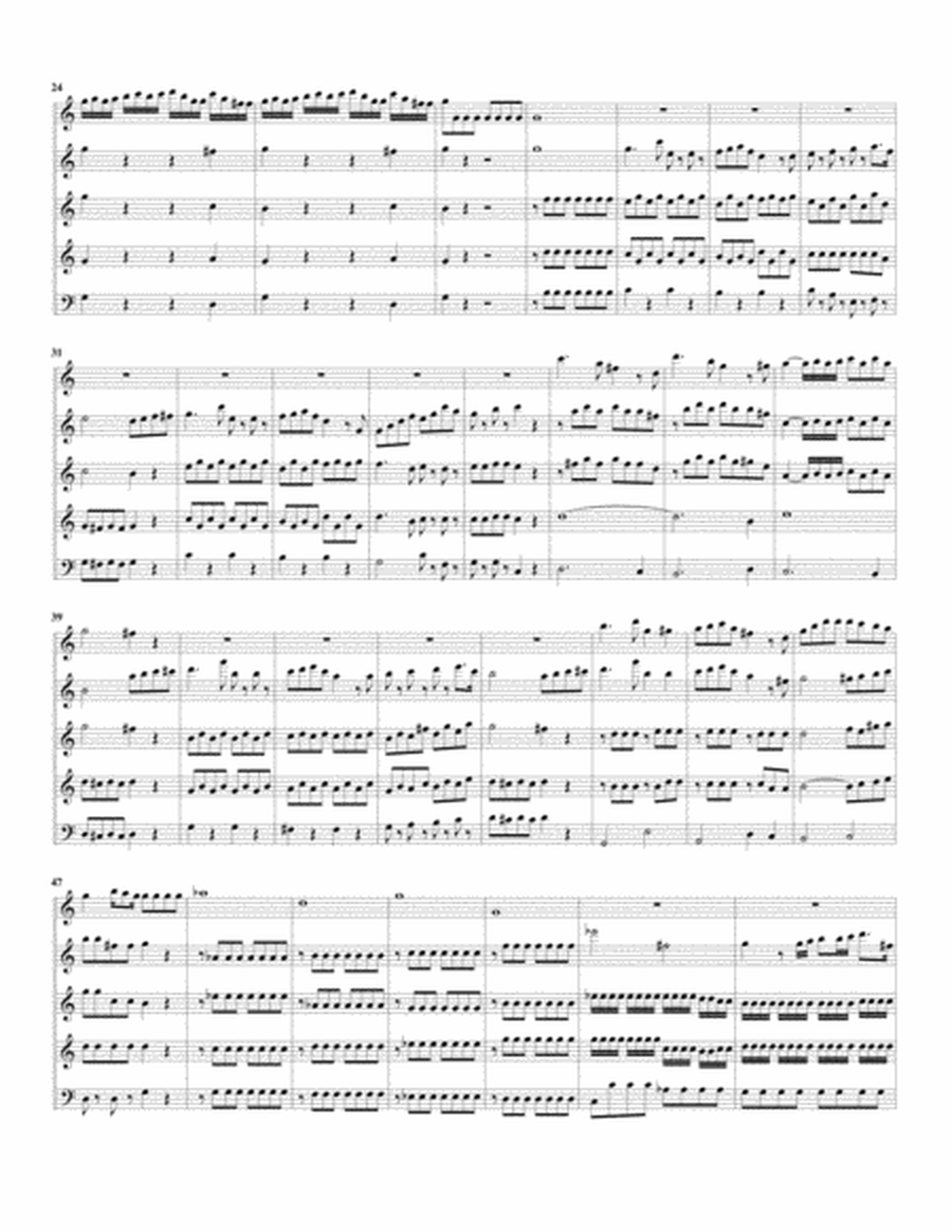 Larghetto from concerto for horn and orchestra, K.447 (Arrangement for 5 recorders)