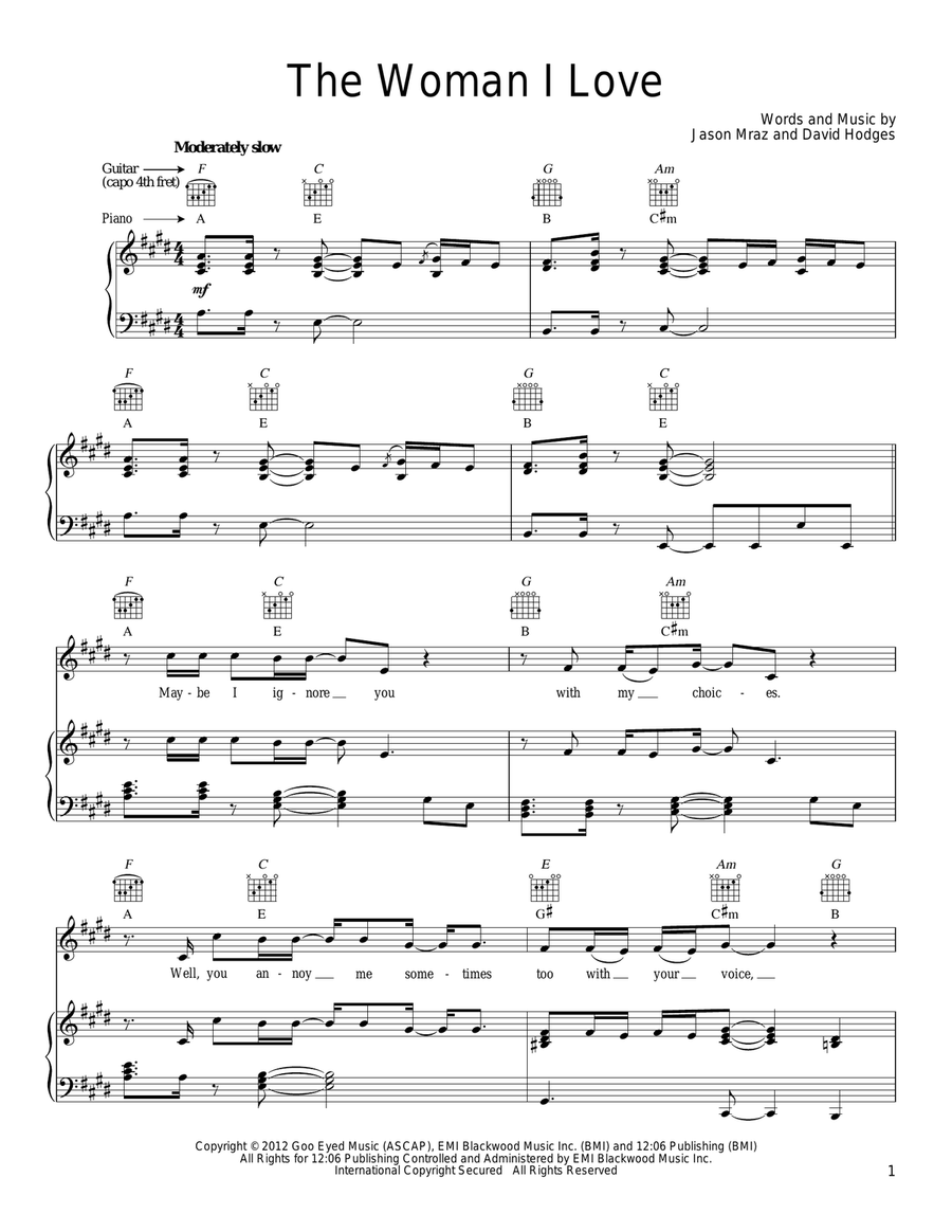 The Woman I Love The Woman I Love Piano, Vocal, Guitar scores gallery preview page 1