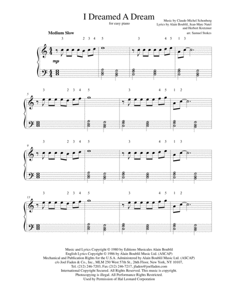 I Dreamed A Dream - from LES MISERABLES - for easy piano image number null
