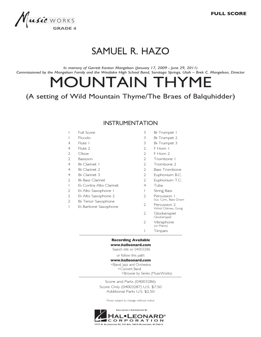 Mountain Thyme - Conductor Score (Full Score)