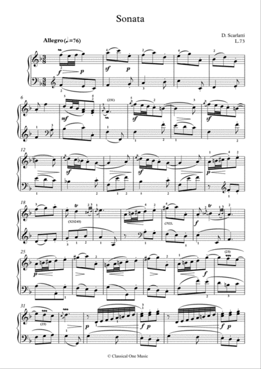 Scarlatti-Sonata in F-Major L.73 K.379(piano) Piano Solo scores gallery preview page 2