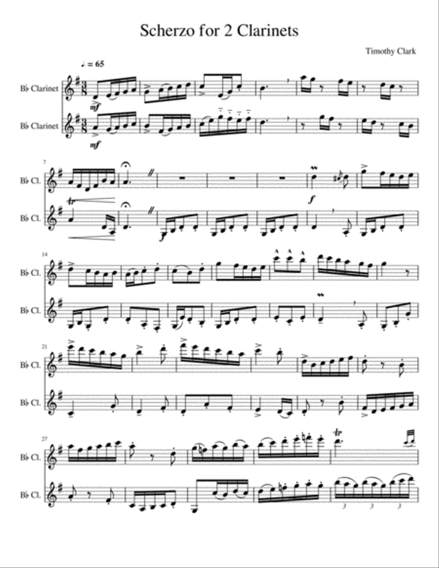 Scherzo for 2 Clarinets Clarinet Duet scores gallery preview page 1