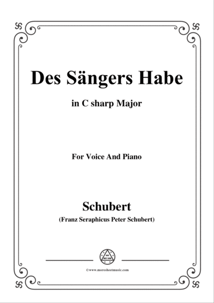 Schubert-Des Sängers Habe,in C sharp Major,for Voice&Piano Voice scores gallery preview page 1