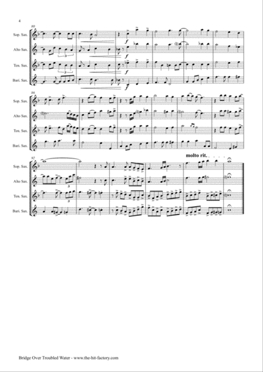 Bridge Over Troubled Water Saxophone Quartet scores gallery preview page 4