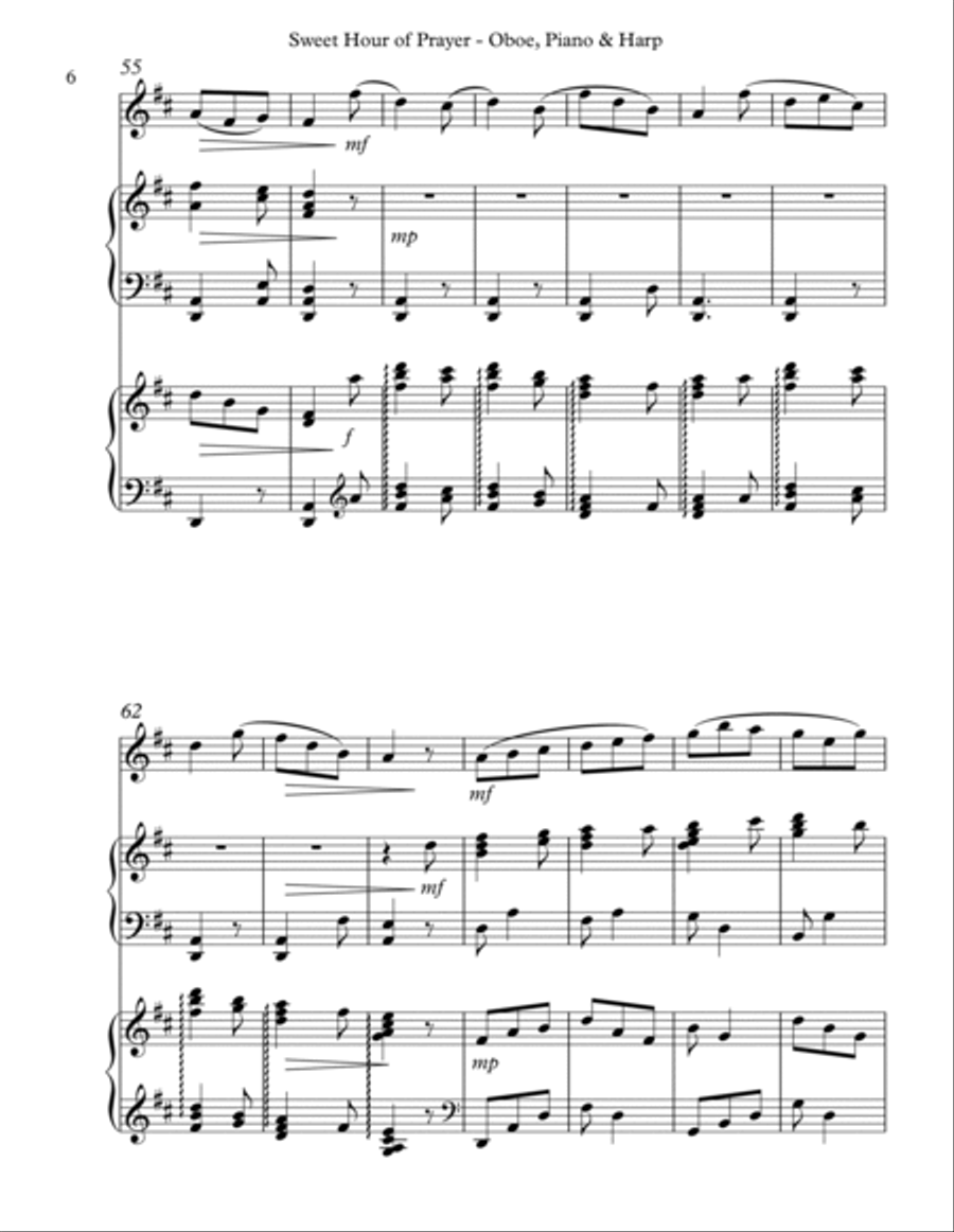 Sweet Hour of Prayer, Trio for Oboe, Piano & Harp Pedal Harp scores gallery preview page 6