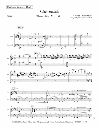 Book cover for Rimsky-Korsakov - Scheherazade: Themes from Mvts 1 & 2 (violin/cello duet)