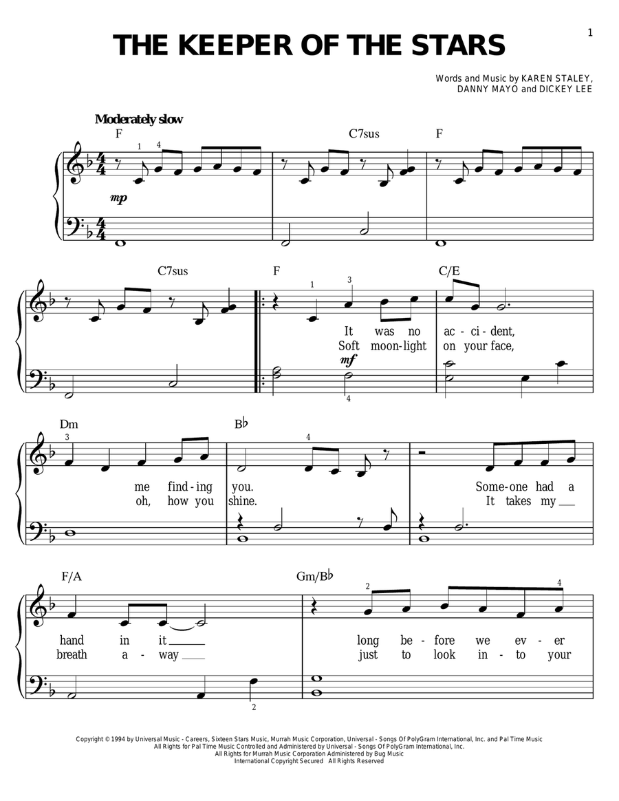 The Keeper Of The Stars The Keeper Of The Stars Easy Piano scores gallery preview page 1