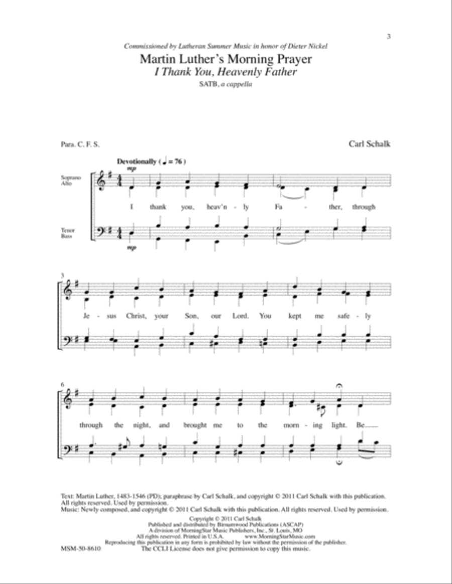 Luther's Morning Prayer & Luther's Evening Prayer 4-Part scores gallery preview page 2