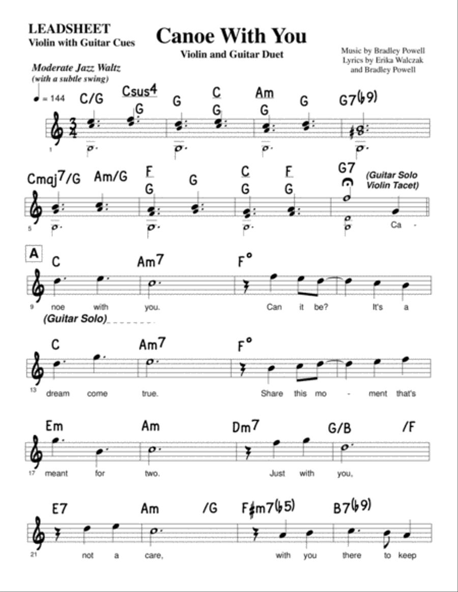 Canoe With You - leadsheet for violin and guitar duet String Duet scores gallery preview page 2