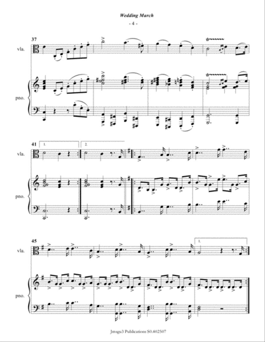Mendelssohn: Wedding March for Viola & Piano Viola scores gallery preview page 5