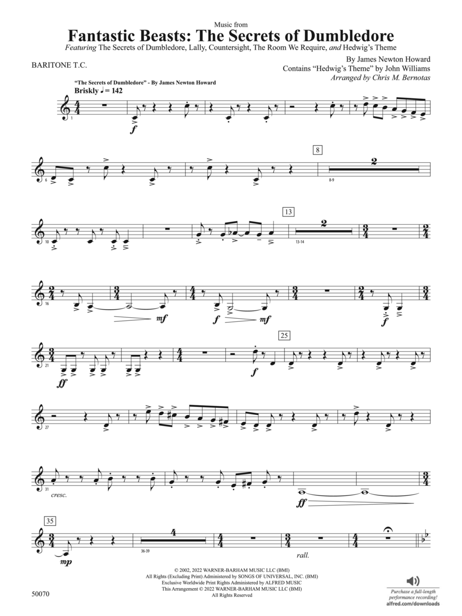 Fantastic Beasts: The Secrets of Dumbledore: Baritone T.C. Concert Band scores gallery preview page 1