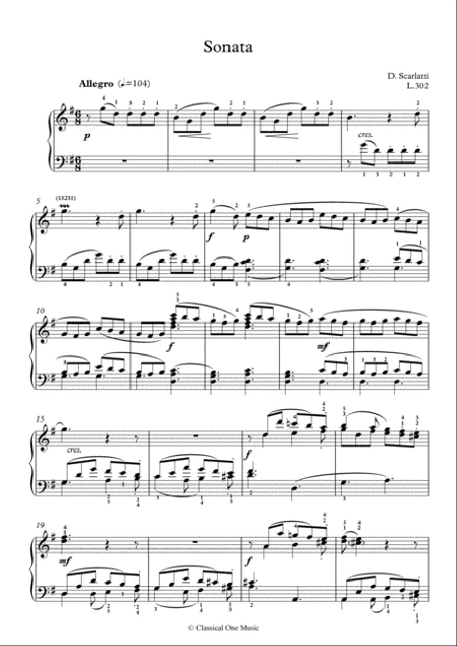 Scarlatti-Sonata in G-Major L.302 K.372(piano) Piano Solo scores gallery preview page 2