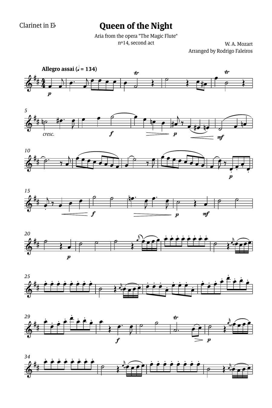 Queen of the Night - for solo clarinet in Eb Chamber Music scores gallery preview page 1