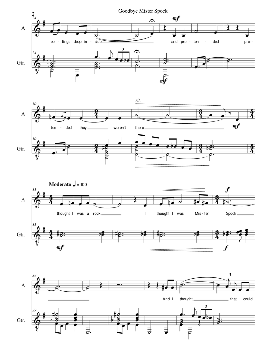 Goodbye Mister Spock for alto and guitar Vocal Duet scores gallery preview page 2