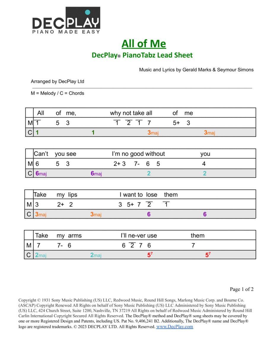 All Of Me Easy Piano scores gallery preview page 1