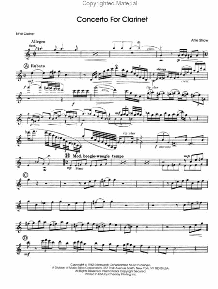Artie Shaw – Concerto for Clarinet Clarinet Solo scores gallery preview page 2