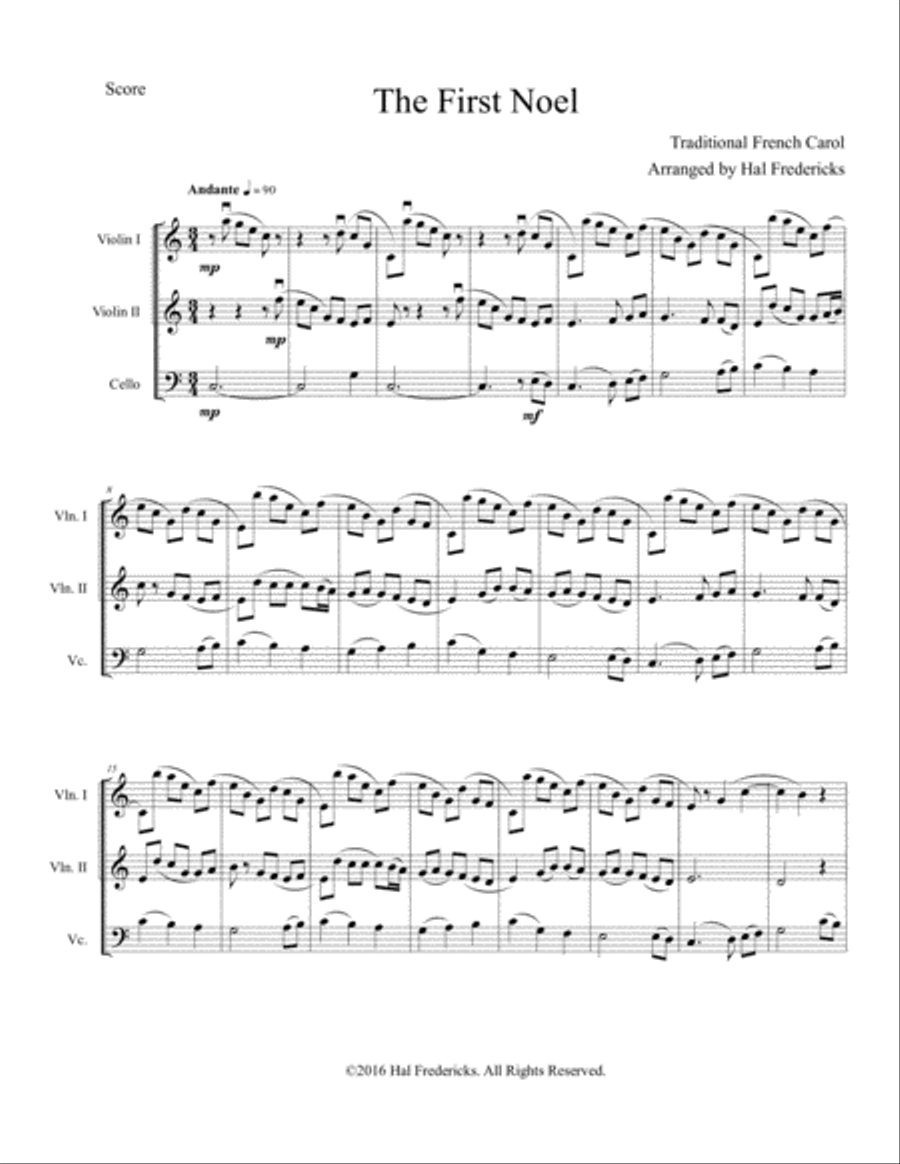 First Noel for cello and 2 violins String Trio scores gallery preview page 2