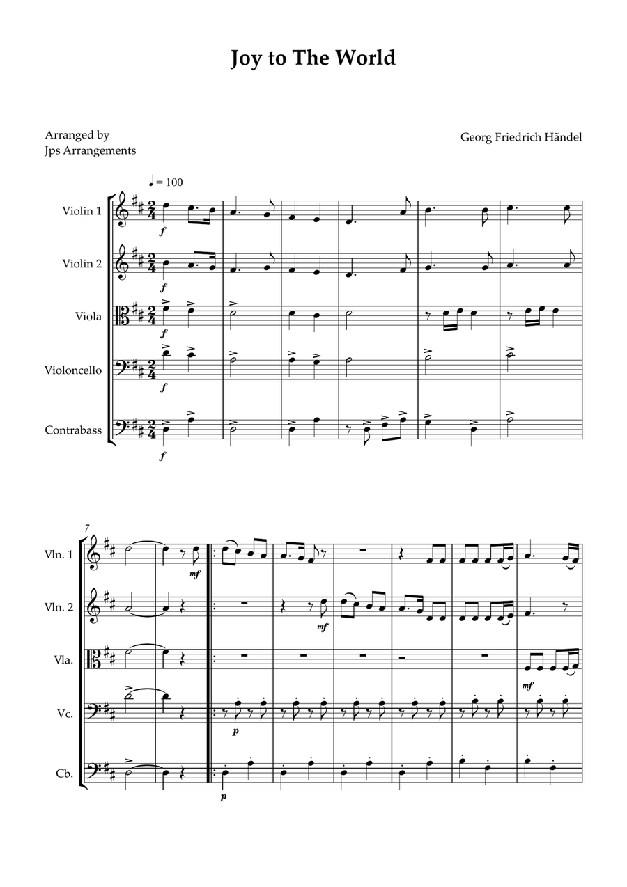 Joy To The World String quintet intermedite String Quintet scores gallery preview page 1