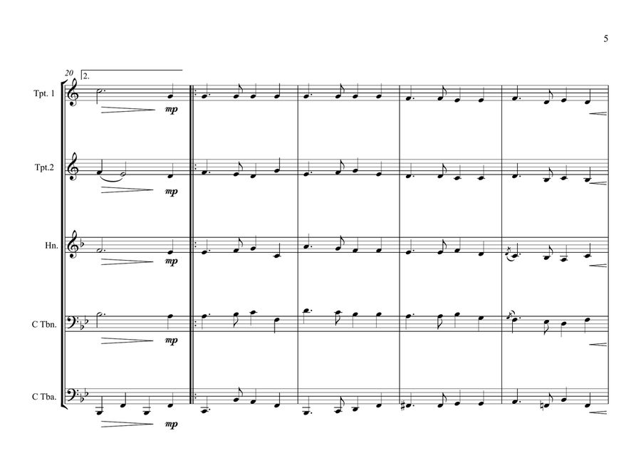 Swedish National & Royal Anthems for Brass Quintet (World National Anthem Series Brass Quintet scores gallery preview page 5