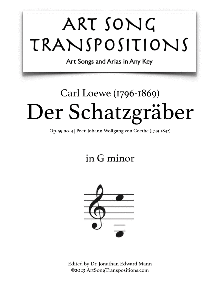 LOEWE: Der Schatzgräber, Op. 59 no. 3 (transposed to G minor) Voice scores gallery preview page 1