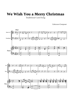 We Wish you a Merry Christmas for Horn in F and Trombone Duet with Piano