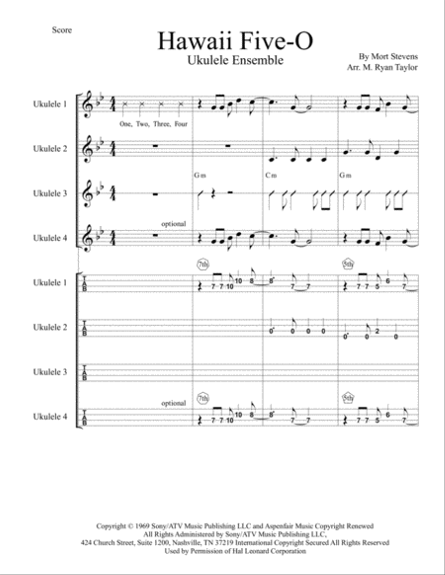 Hawaii Five-O Theme Ukulele scores gallery preview page 1