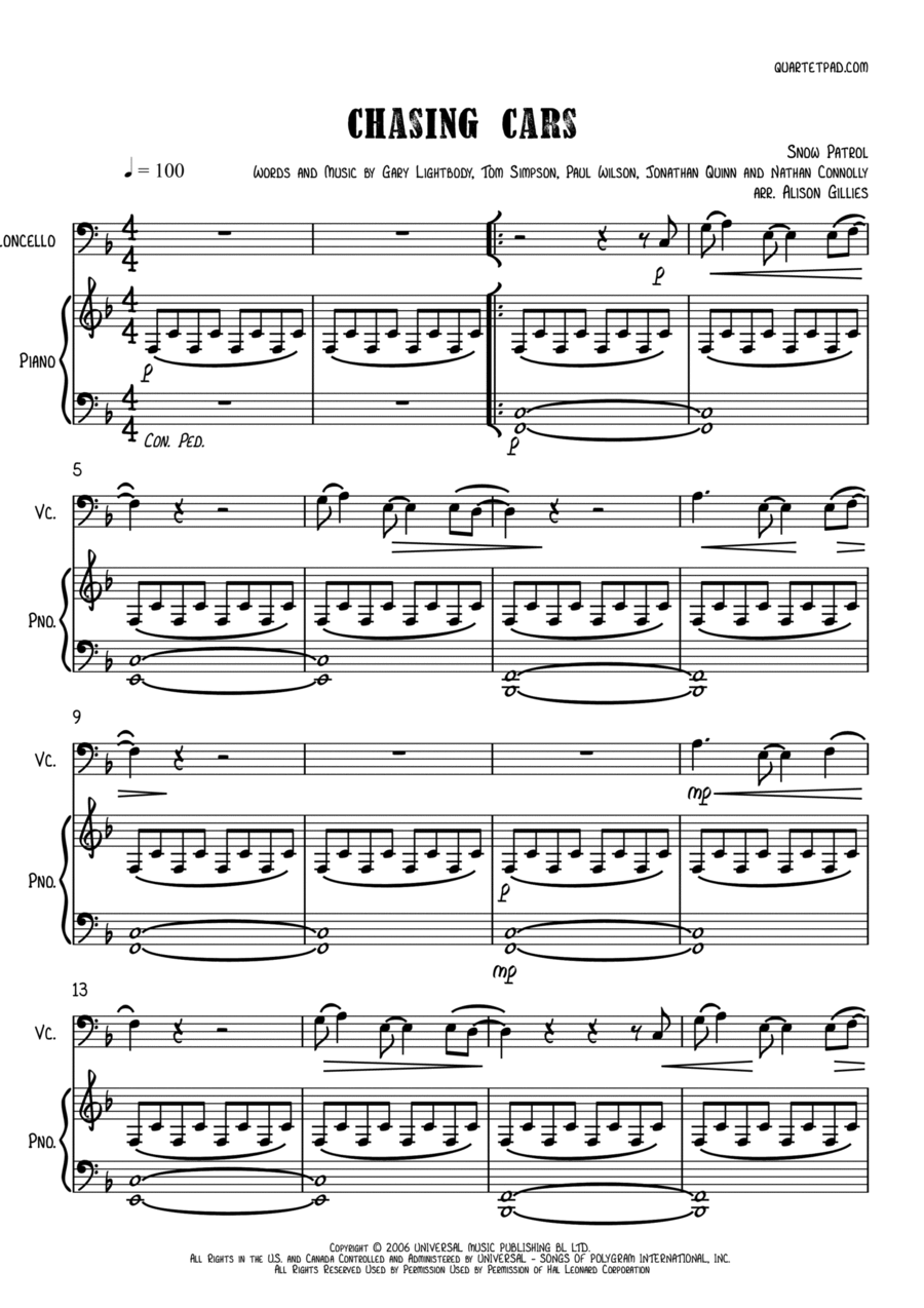 Chasing Cars Piano scores gallery preview page 1