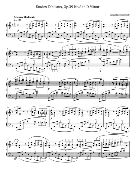 Rachmaninoff - Études-Tableaux, Op.39 No.8 in D Minor - Original For Piano Solo With Fingered image number null