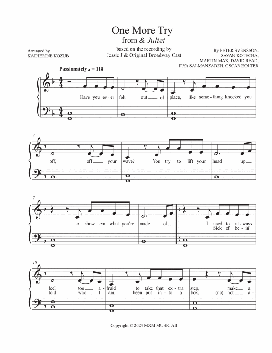 One More Try From & Juliet Piano Method scores gallery preview page 1