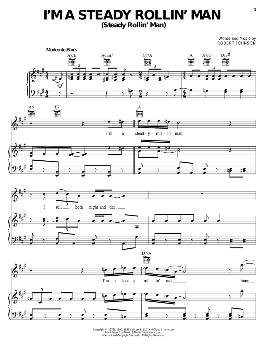 I'm A Steady Rollin' Man (Steady Rollin' Man) Piano, Vocal, Guitar scores gallery preview page 1