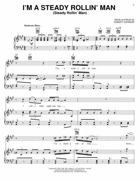 I'm A Steady Rollin' Man (Steady Rollin' Man) by Robert Johnson Piano, Vocal, Guitar - Digital Sheet Music