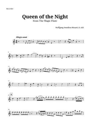 Book cover for Queen of the Night by Mozart for Recorder Solo