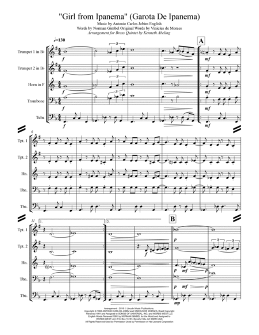 The Girl From Ipanema (Garota De Ipanema) The Girl From Ipanema (Garota De Ipanema) Brass Ensemble scores gallery preview page 2
