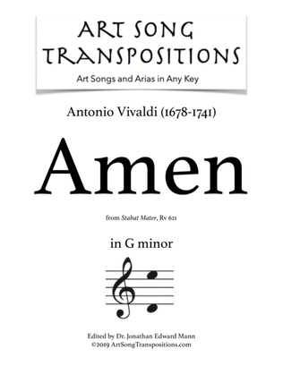 Book cover for VIVALDI: Amen, RV 621 (transposed to G minor)
