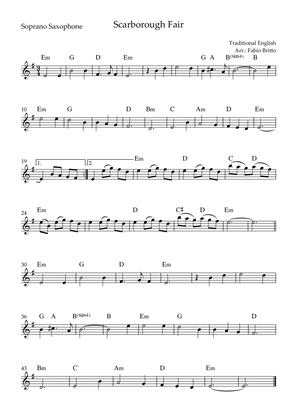 Scarborough Fair for Soprano Saxophone Solo with Chords